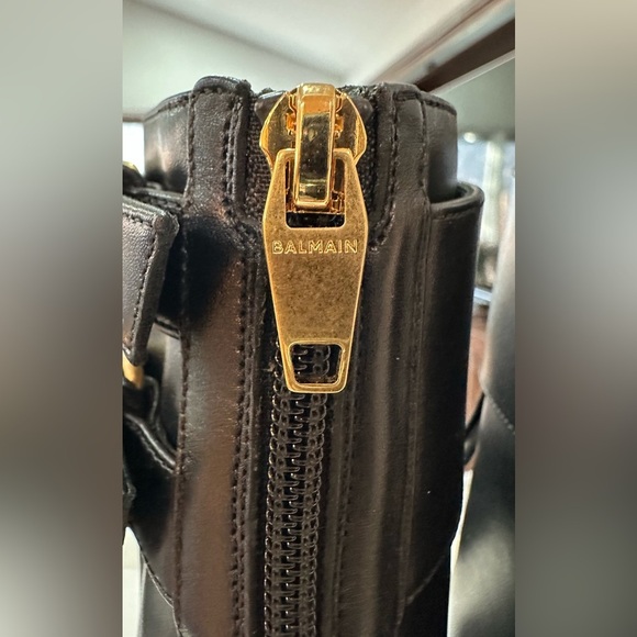 NIB Balmain Uria Leather Ankle Lace Zipper Buckle Boots Black Gold Heel 38 - Picture 10 of 16